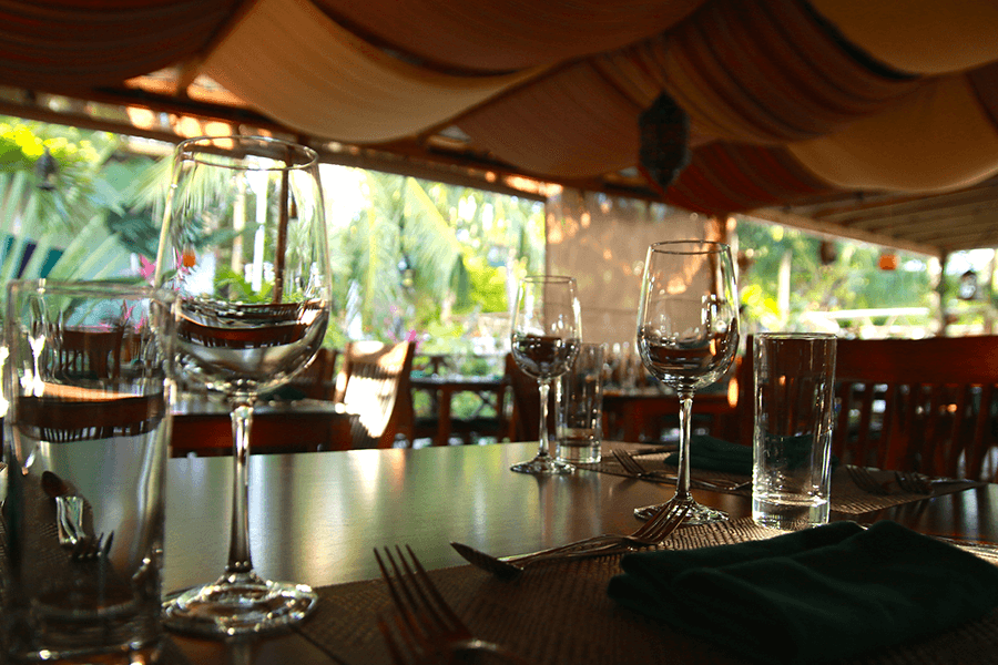 Wine glasses in a classy Italian restaurant