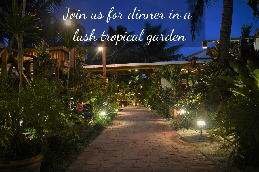 Beautiful tropical garden walkway in a romantic restaurant